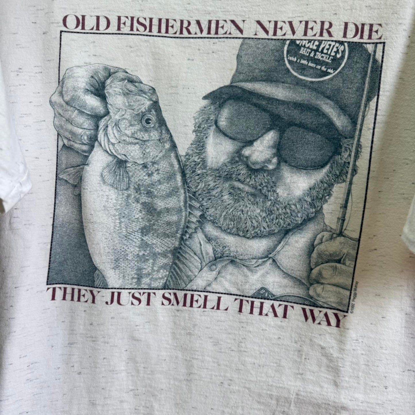 Vintage 90s Old Fisherman Never Die Fishing Fish T-Shirt