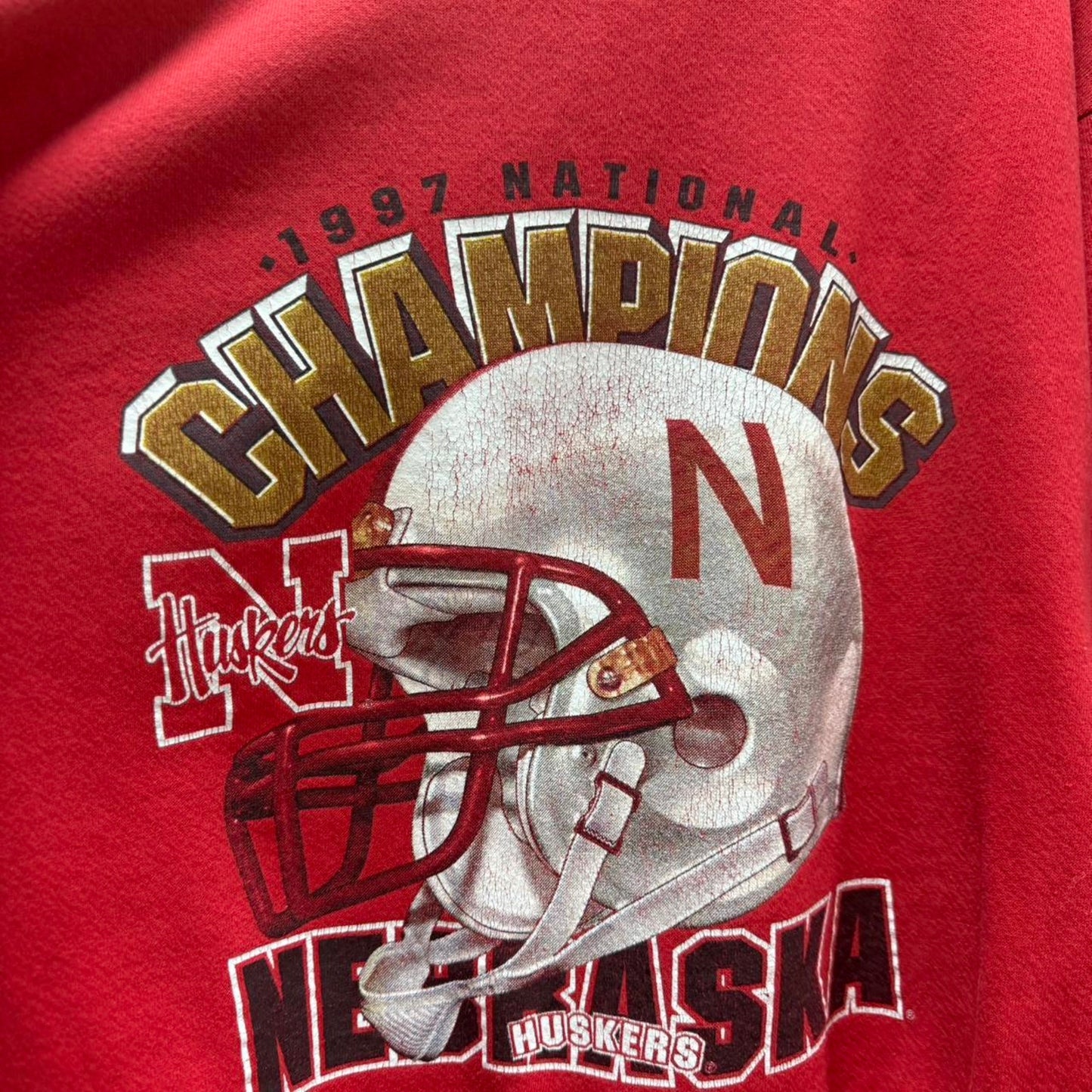 Vintage 90s Nebraska Huskers Helmet National Champions Crewneck - Large