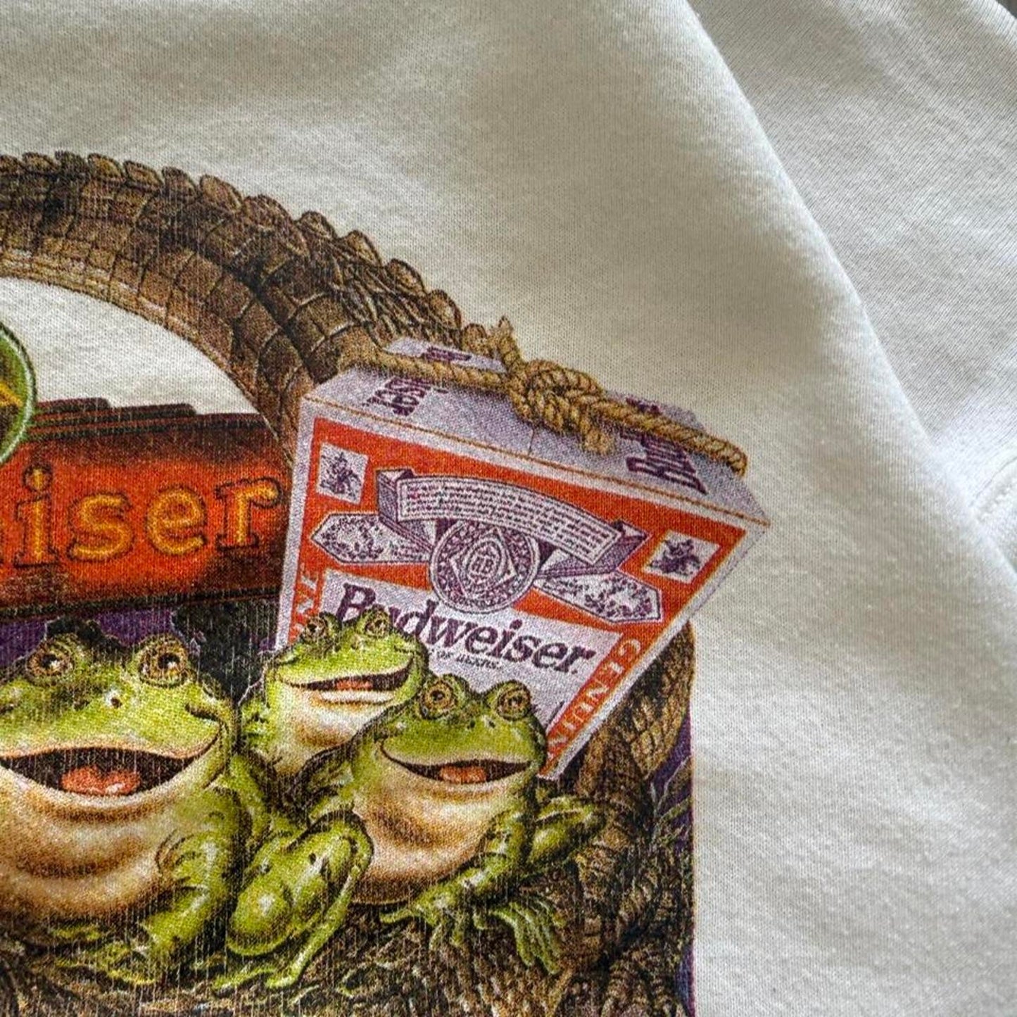 Vintage 90s Budweiser Alcohol Beer Crocodile Frog Crewneck - X-Large