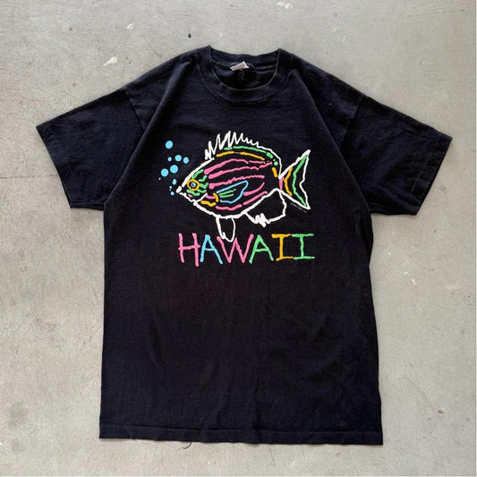 Vintage 90s Hawaii Fish Art Neon T-Shirt - X-Large