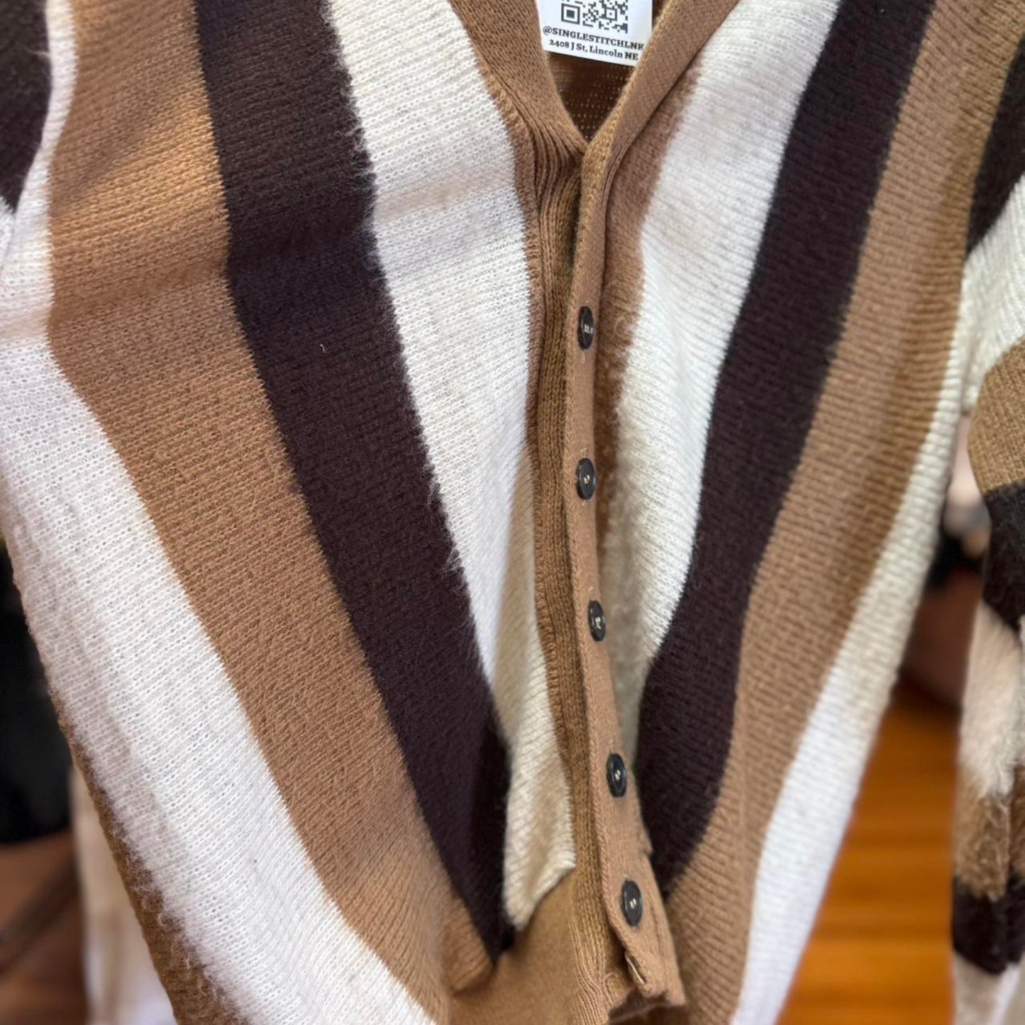 Vintage 89s Striped Tonal Cardigan Sweater - Medium