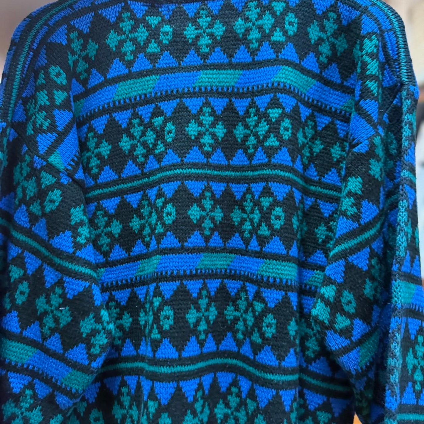 Vintage 90s Diamond Checker Knit Sweater - X-Large