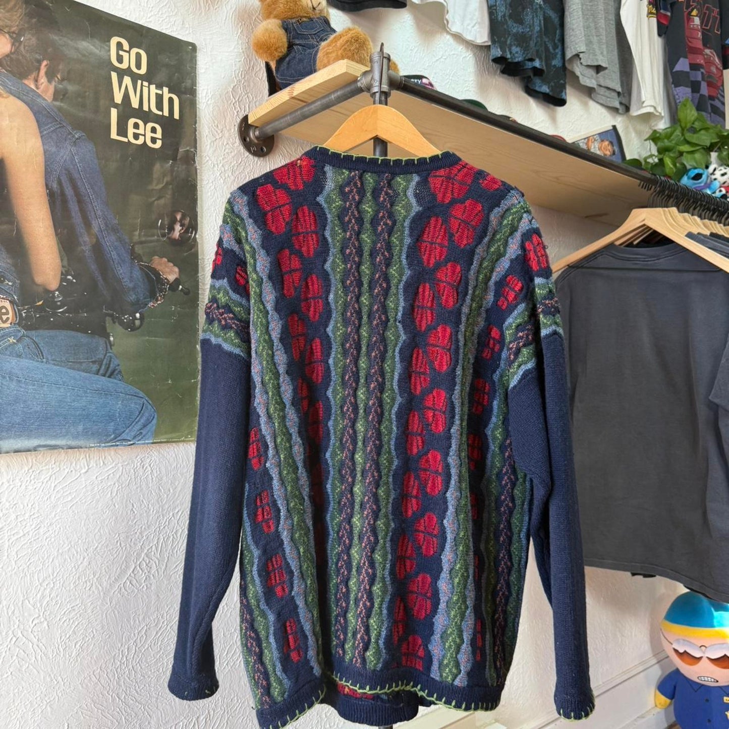Vintage 90s 3D Knit Cardigan Sweater - Large