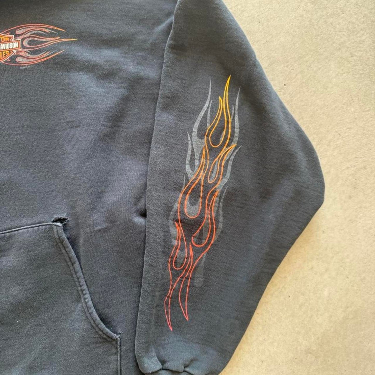 Vintage Harley Davidson Flame Sleeve Bike Zip Up Hoodie - XX-Large