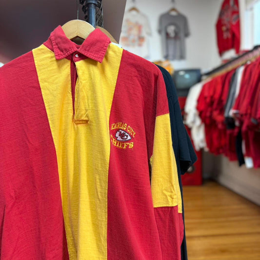 Vintage 90s Kansas City Chiefs Striped Polo Shirt - Large