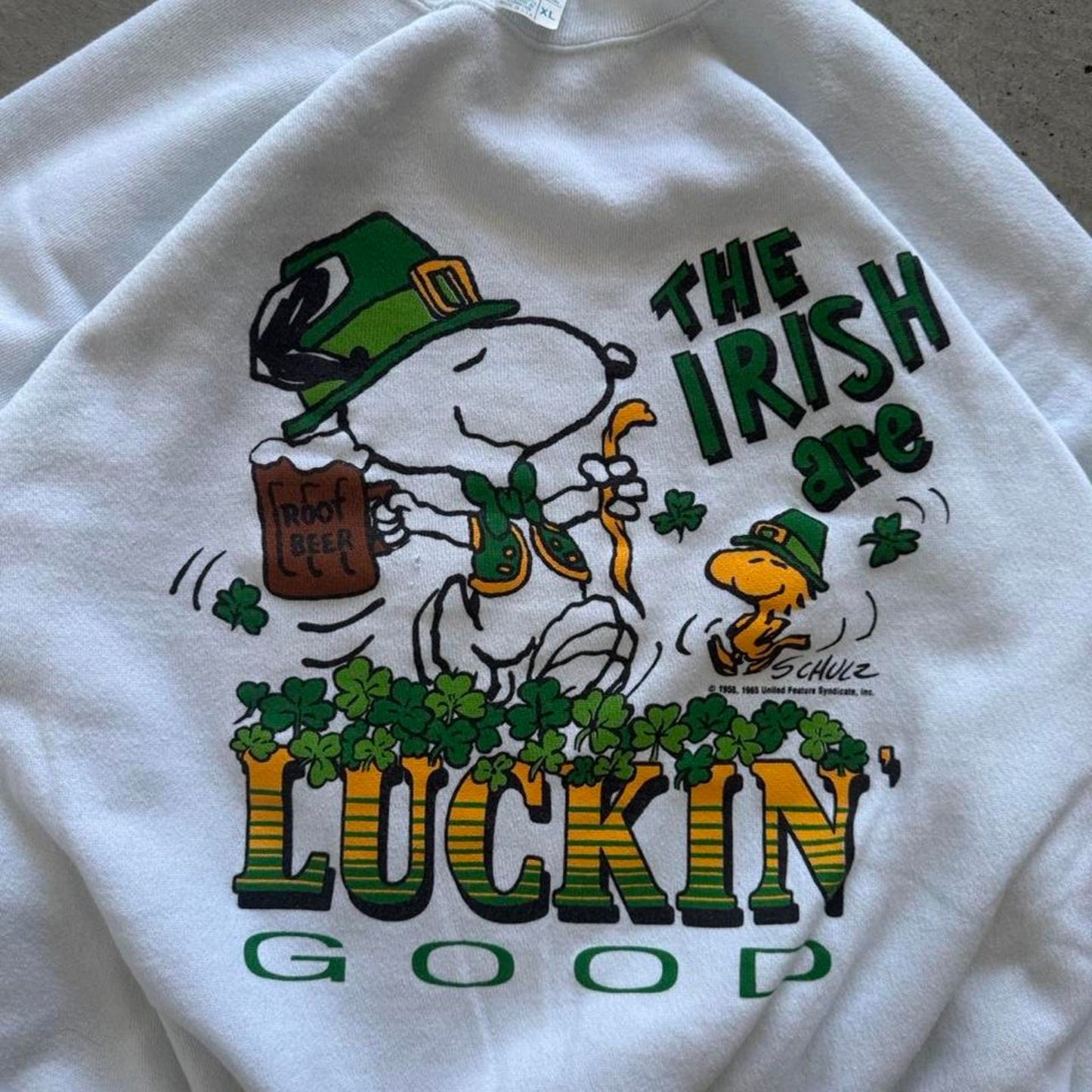 Vintage 80s Snoopy Luckin Good Irish Cartoon Crewneck - X-Large