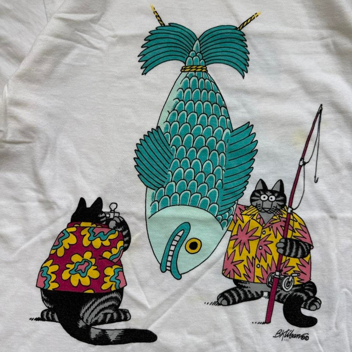 Vintage B Kliban Crazy Shirts Fishing Fish T-Shirt - Large