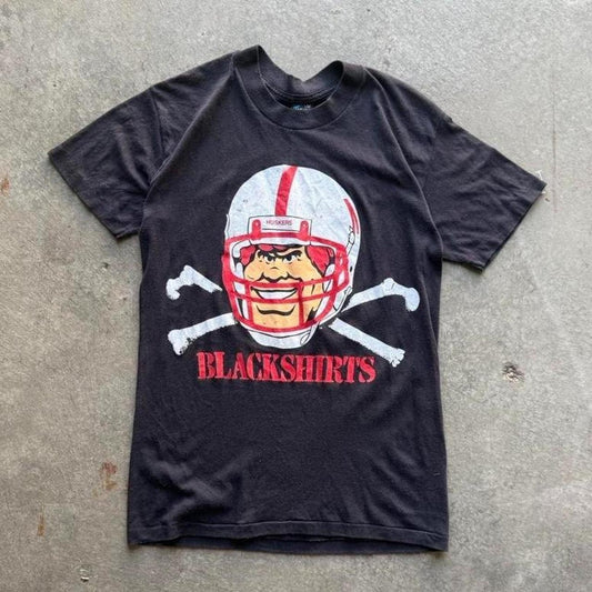 Vintage 90s Nebraska Huskers Blackshirts Herbie Helmet T-Shirt - Medium