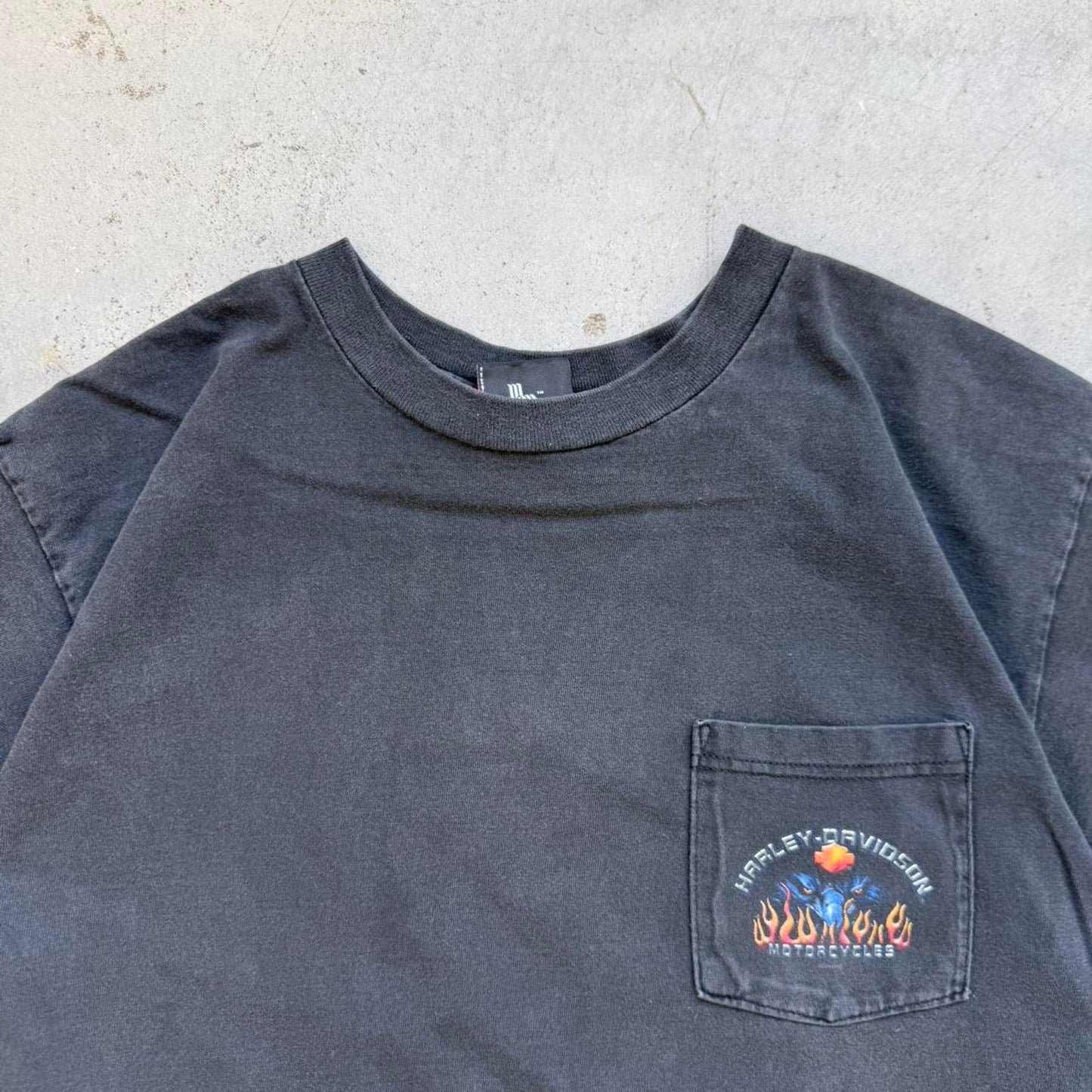 Vintage Y2K Harley Davidson Motorcycles Flame Pocket T-Shirt - Large