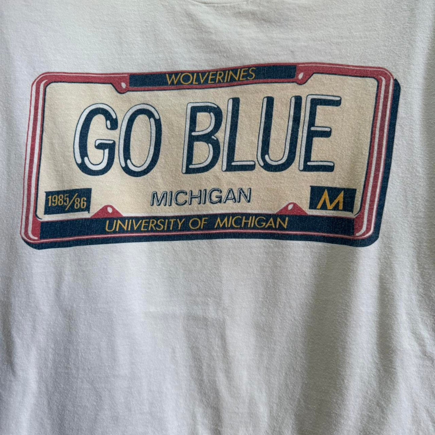 Vintage 80s Michigan Wolverines License Plate T-Shirt - Large