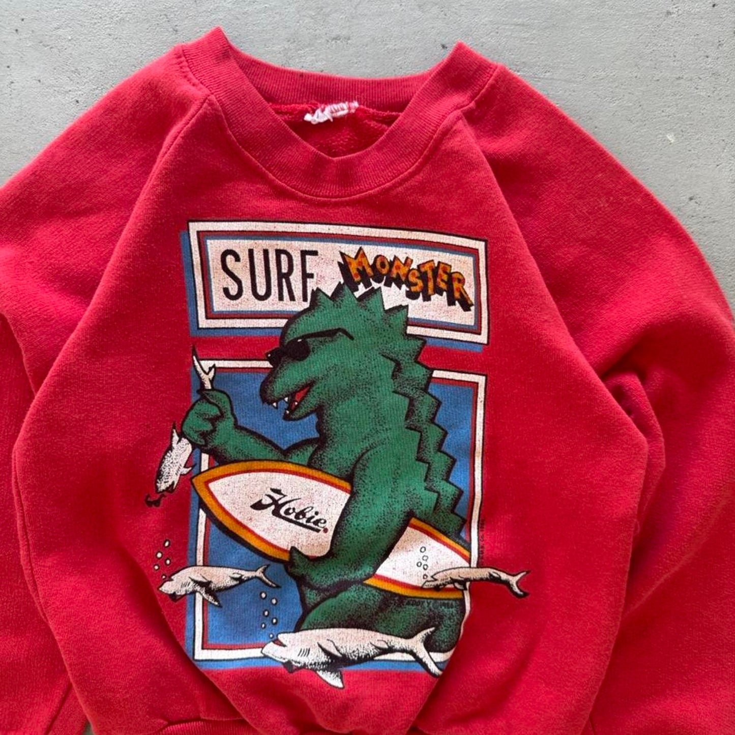 Vintage 80s Surf Monster Godzilla Hobie Crewneck - Kids 8-10