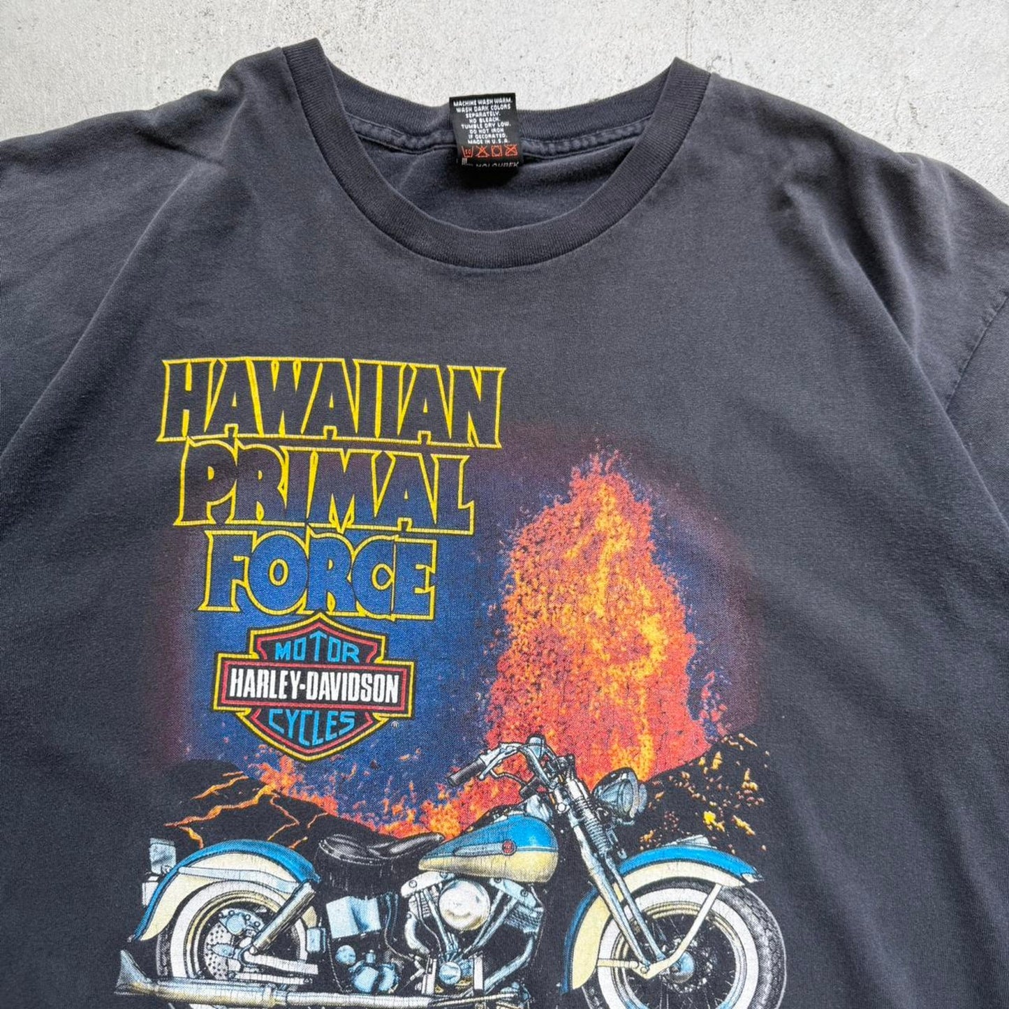 Vintage 90s Harley Davidson Hawaiian Primal Force Biker Volcano T-Shirt - XX-Large