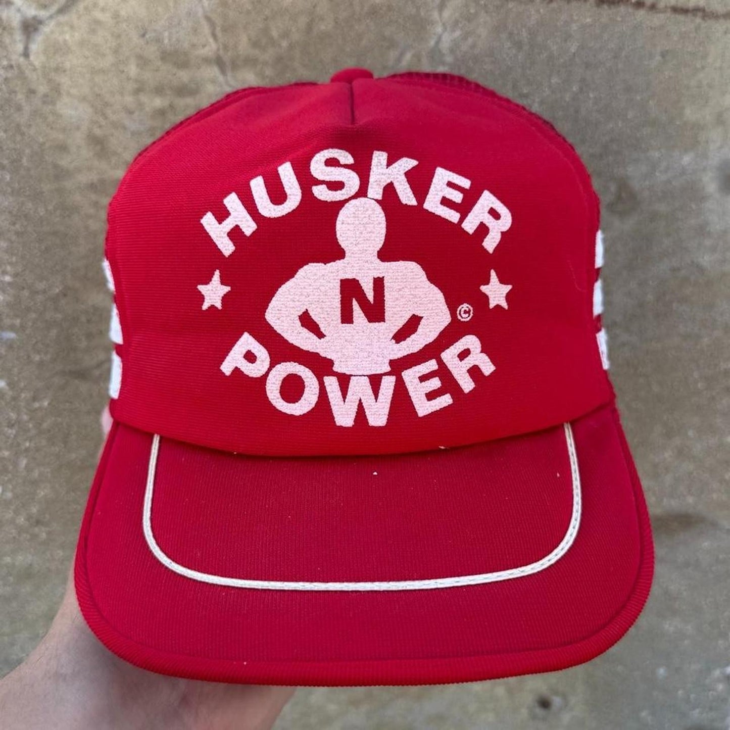 Vintage 80s Nebraska Power Huskers Three Stripe Trucker Snapback