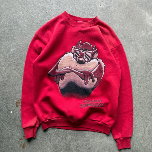 Vintage 90s Nebraska Huskers Taz Looney Tunes Cartoon Crewneck - Large