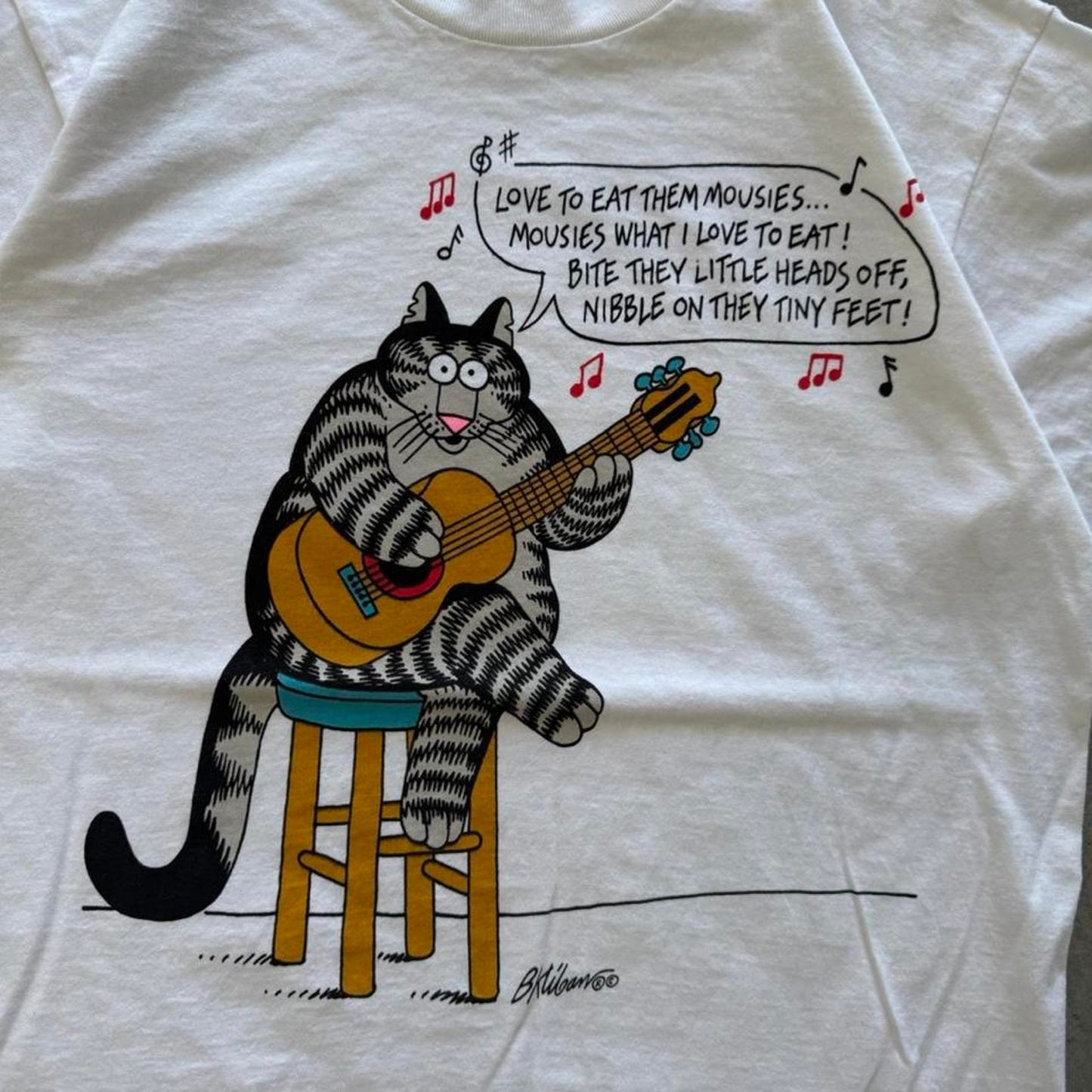 Vintage 90s B Kliban Little Mousies Guitar Cat T-Shirt - Large