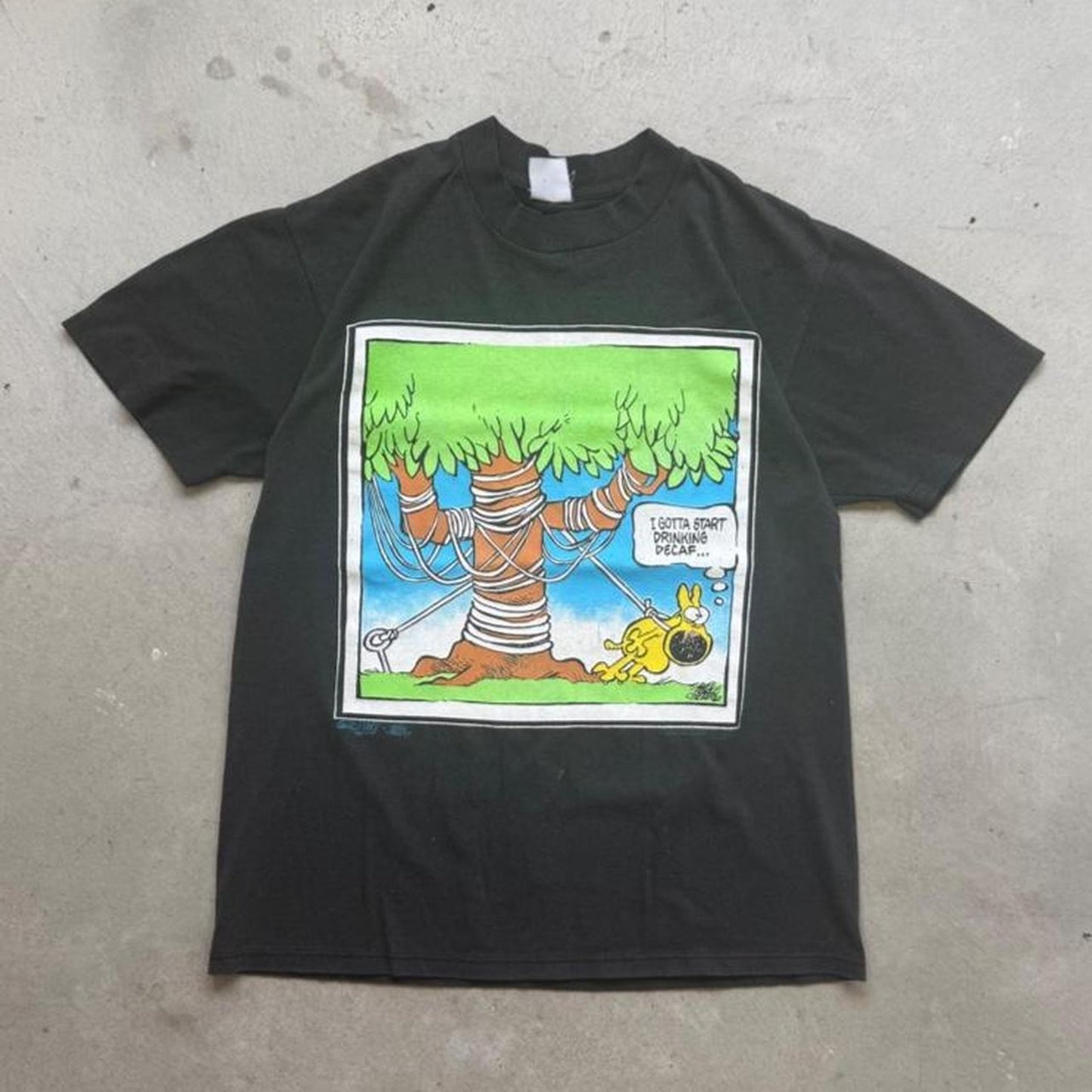 Vintage 90s Start Drinking Decaf Cartoon Comic T-Shirt - Large