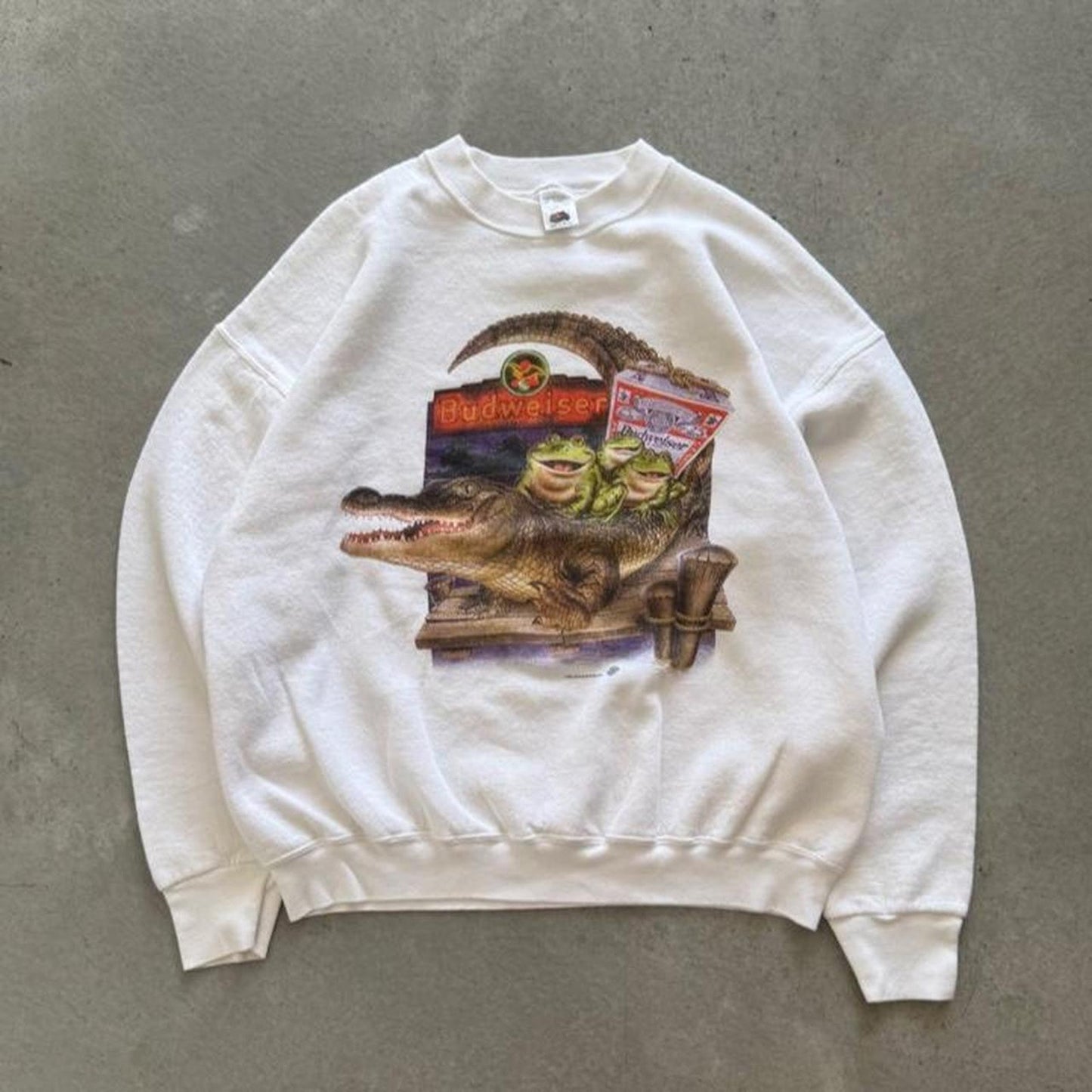 Vintage 90s Budweiser Alcohol Beer Crocodile Frog Crewneck - X-Large