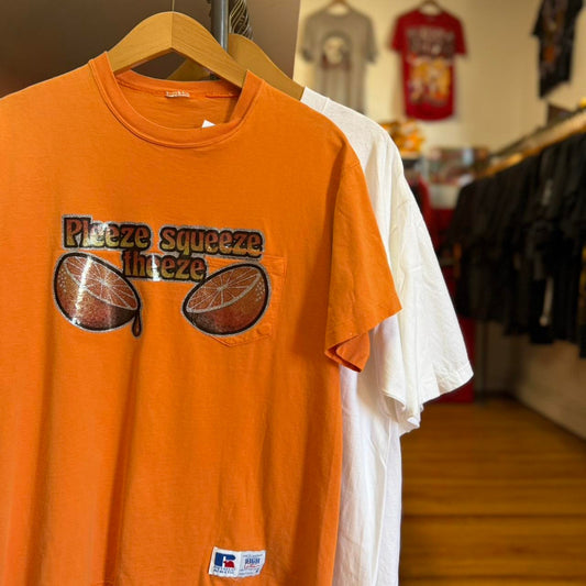 Vintage Please Squeeze Me Orange Russell Athletics T-Shirt