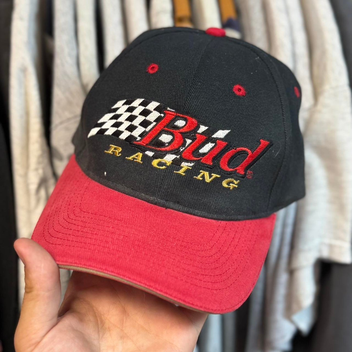 Vintage 90s NASCAR Bud Racing Velcro Cap
