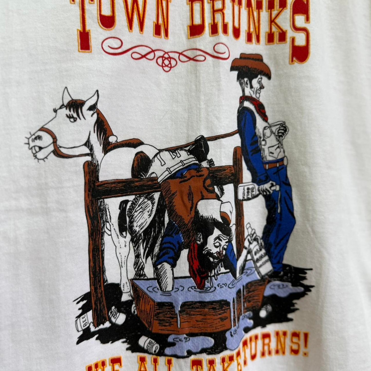 Vintage 90s Town Drunks Alcohol Parody Drinking Kansas T-Shirt