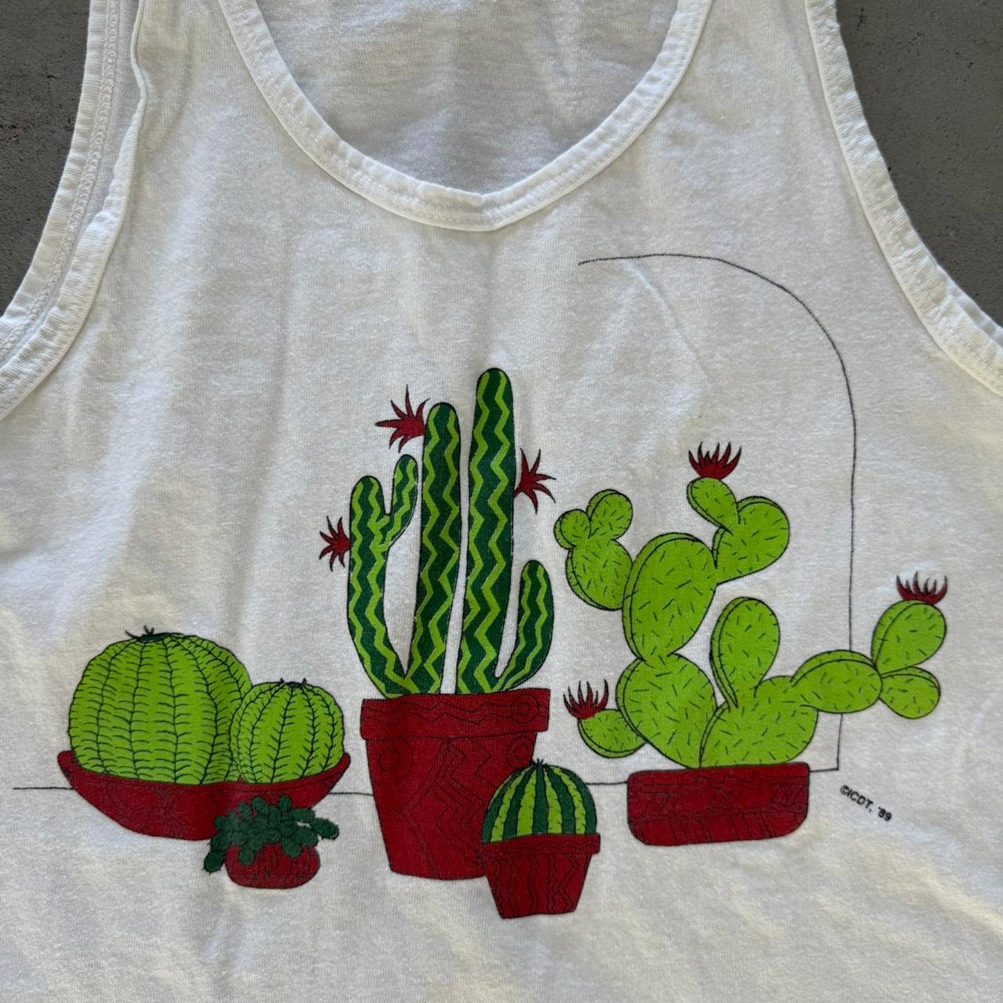 Vintage 80s Cactus Plant Art Style Tank Top - Kids X-Large