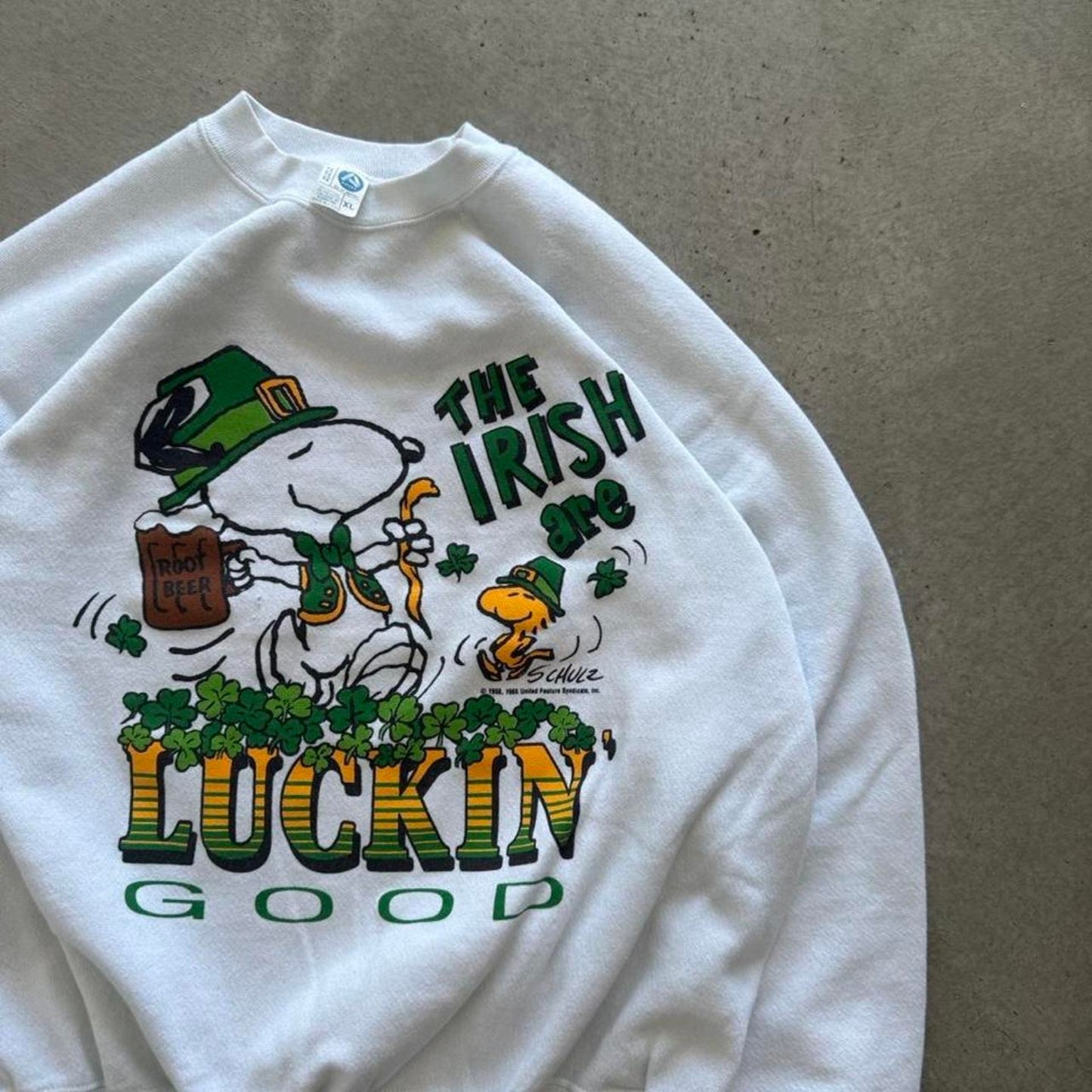 Vintage 80s Snoopy Luckin Good Irish Cartoon Crewneck - X-Large