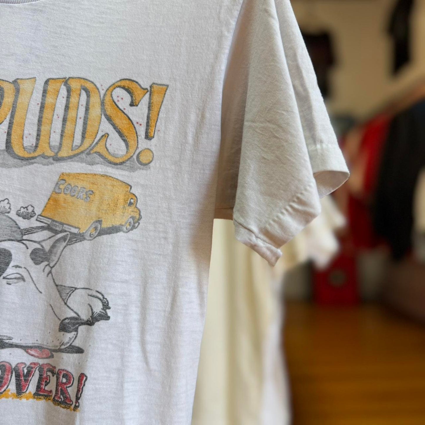 Vintage 89s Hey Spuds Beer Drinking T-Shirt - Large