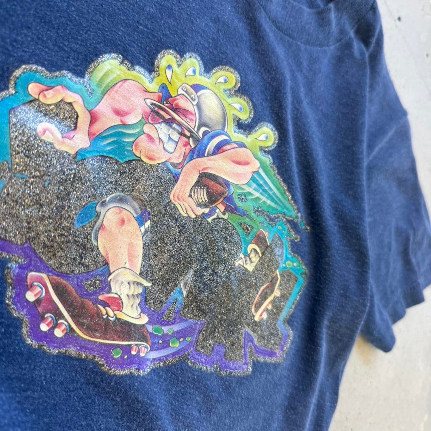 Vintage 70s Football Cartoon T-Shirt - Kids Large 14-16