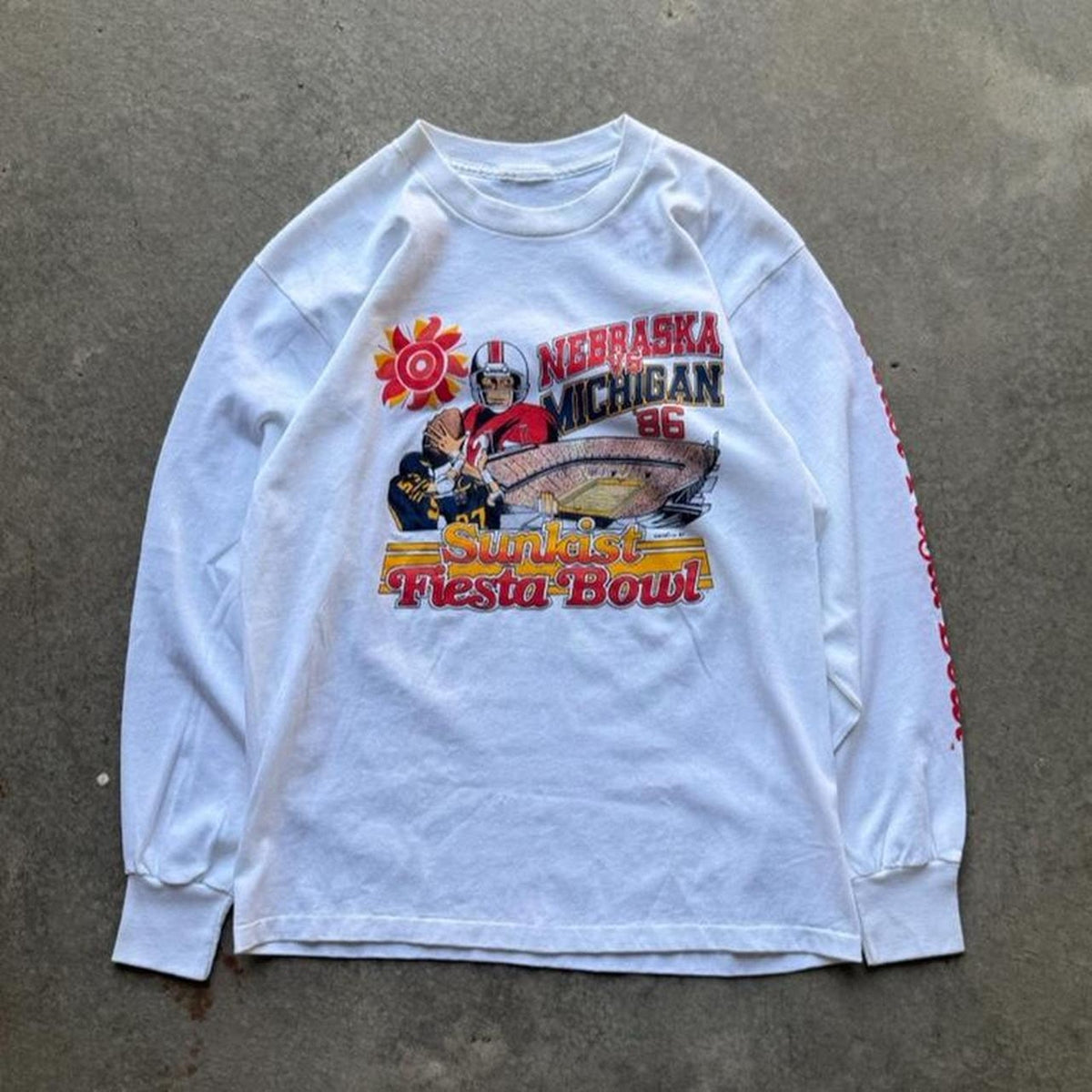 Vintage 80s Nebraska Huskers Vs Michigan Fiesta Bowl Longsleeve T-Shirt - Medium