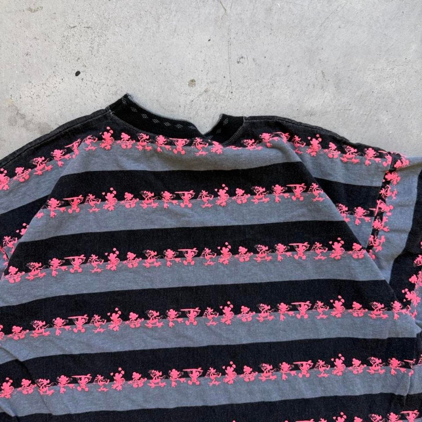 Vintage 90s Mickey Mouse AOP Striped T-Shirt - Large