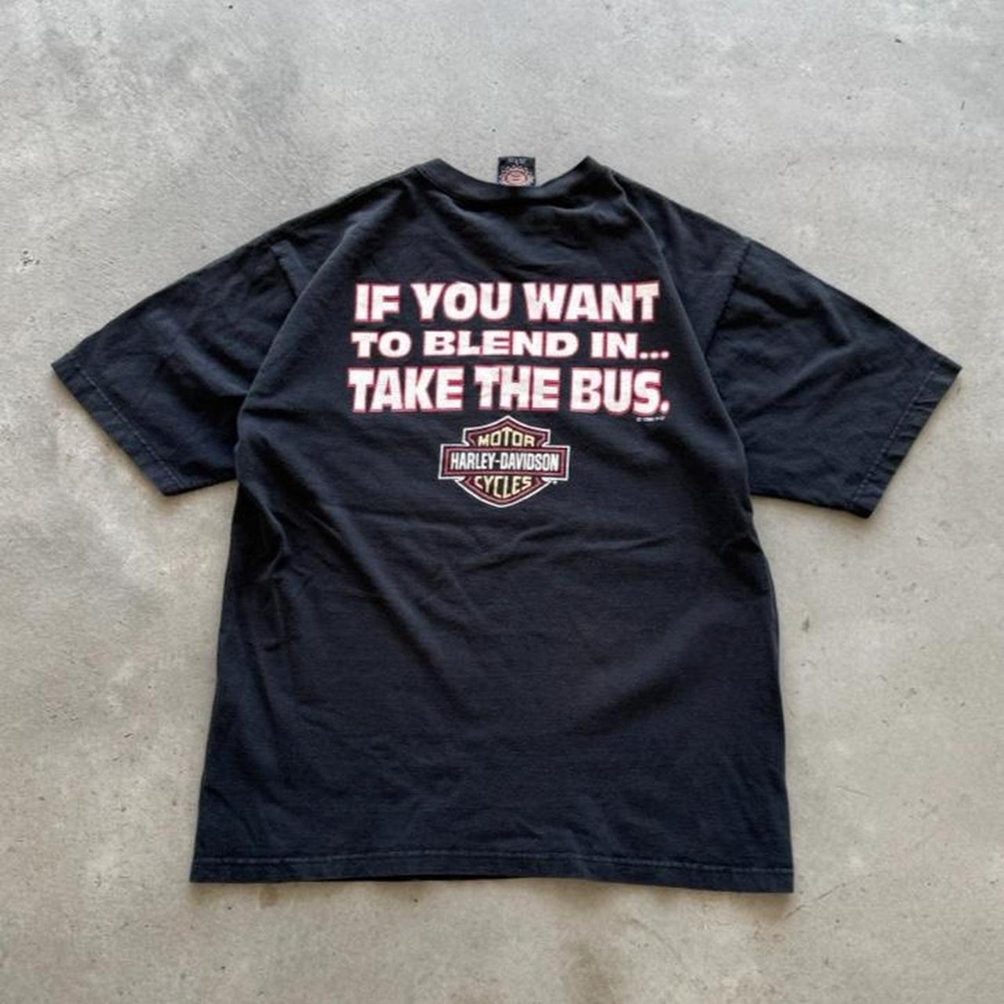 Vintage Harley Davidson Take the Bus Biker Motorcycle T-Shirt - Large