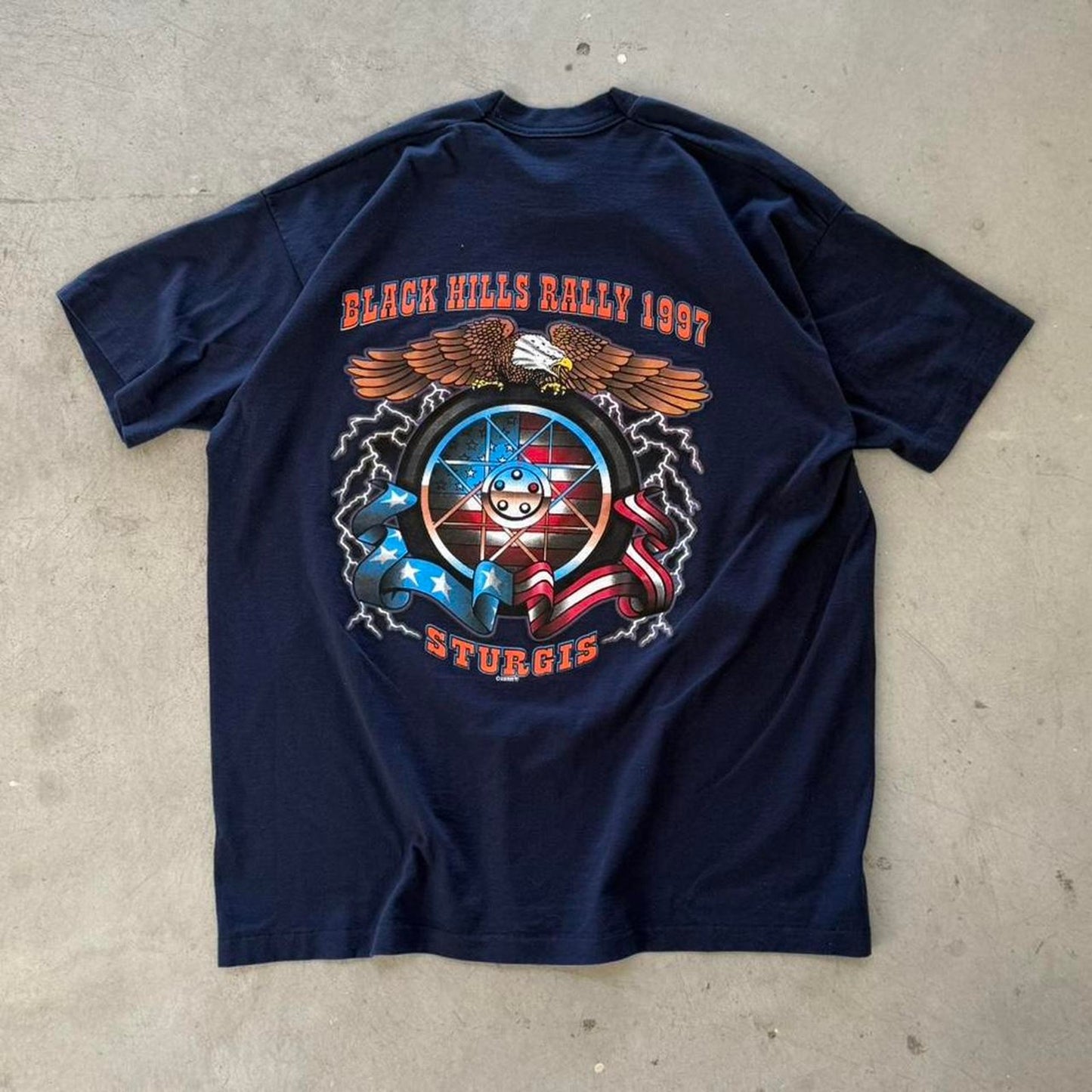 Vintage 90s Black Hills Rally Lightning Biker Pocket T-Shirt - XX-Large
