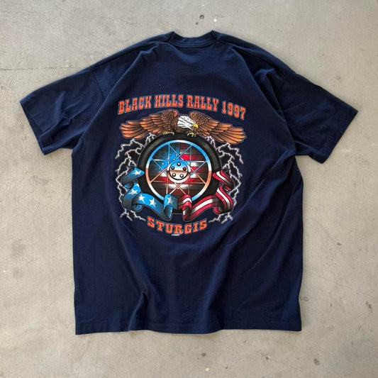 Vintage 90s Black Hills Rally Lightning Biker Pocket T-Shirt - XX-Large