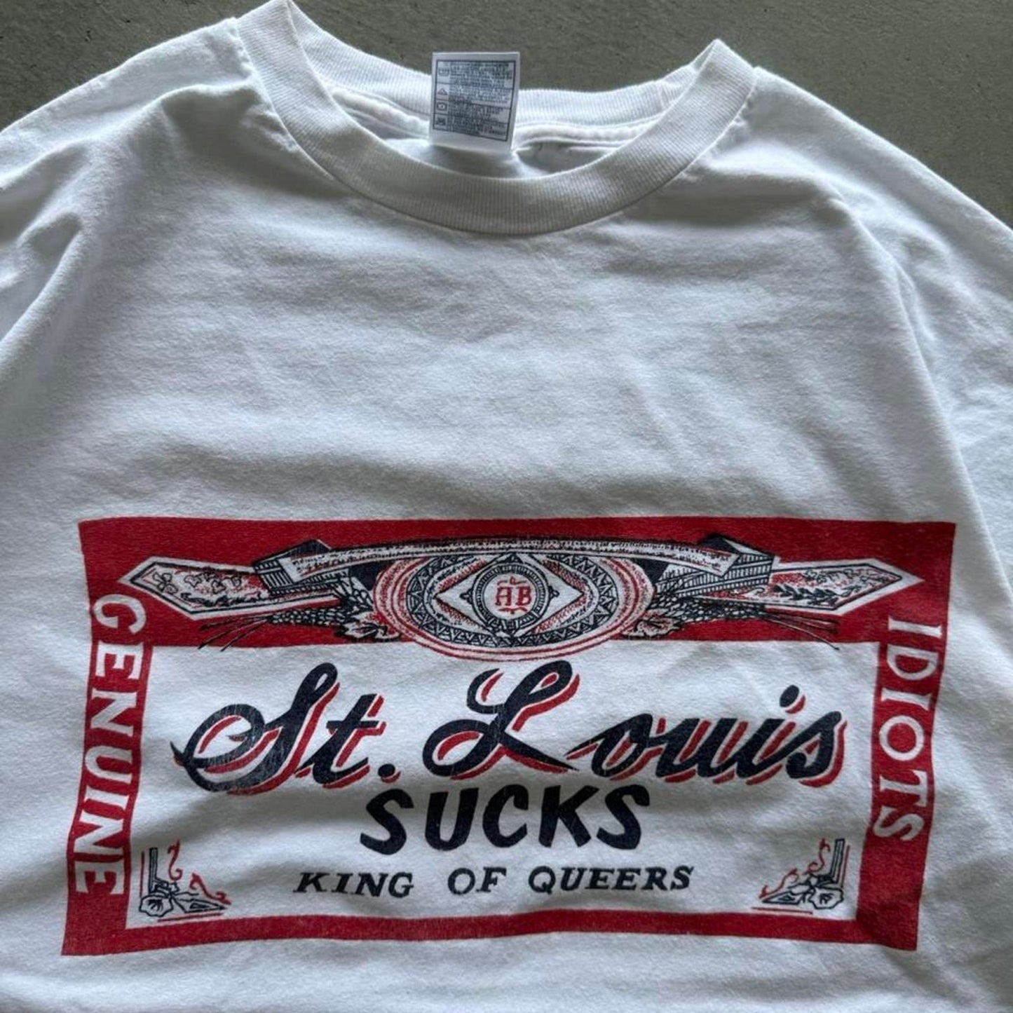 Vintage St Louis Sucks King of Queers Offensive T-Shirt - X-Large