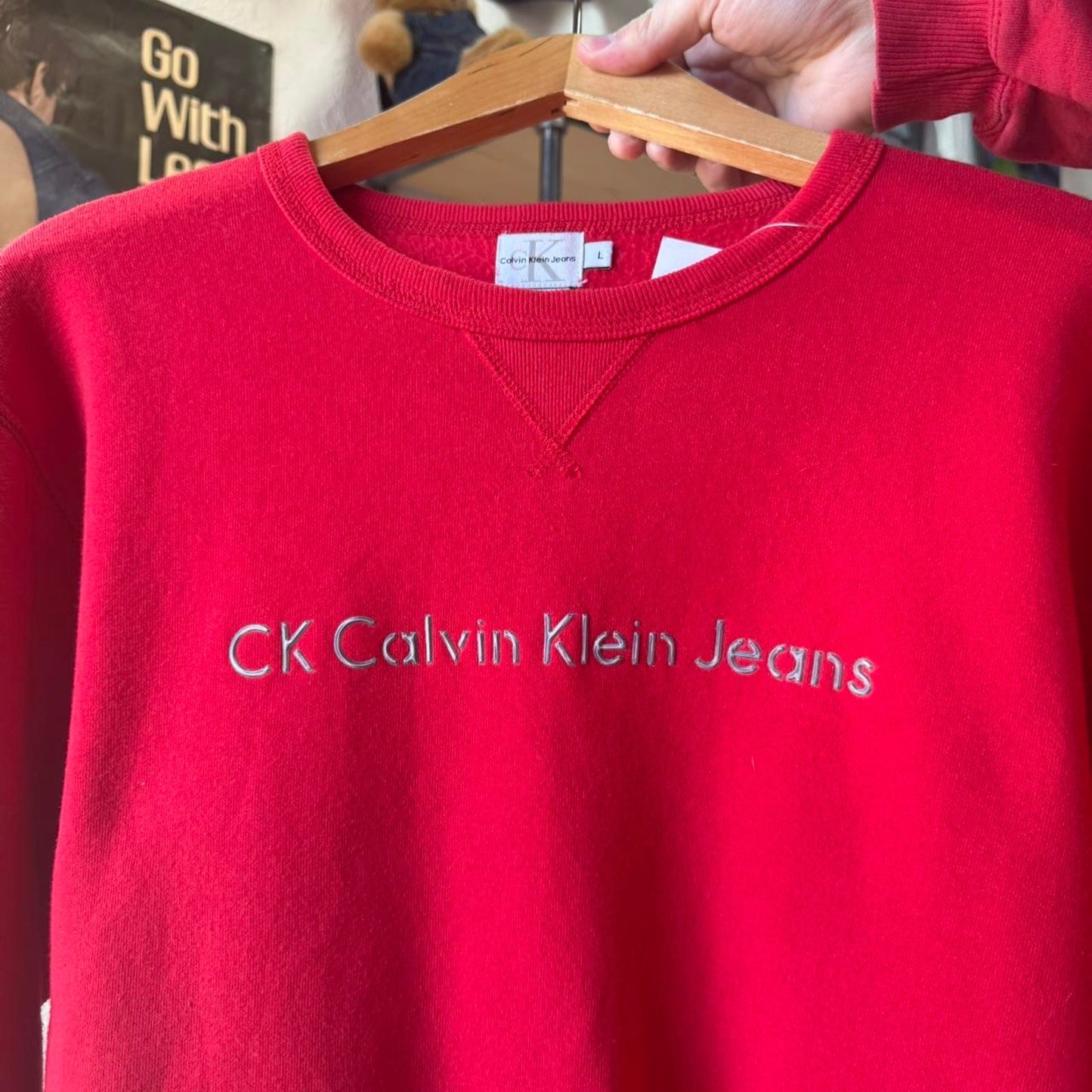 Vintage 90s Calvin Klein Puff Print Chrome Crewneck - Large