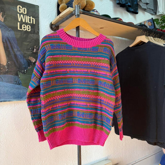 Vintage 90s Patterned Striped Knit Sweater - Medium