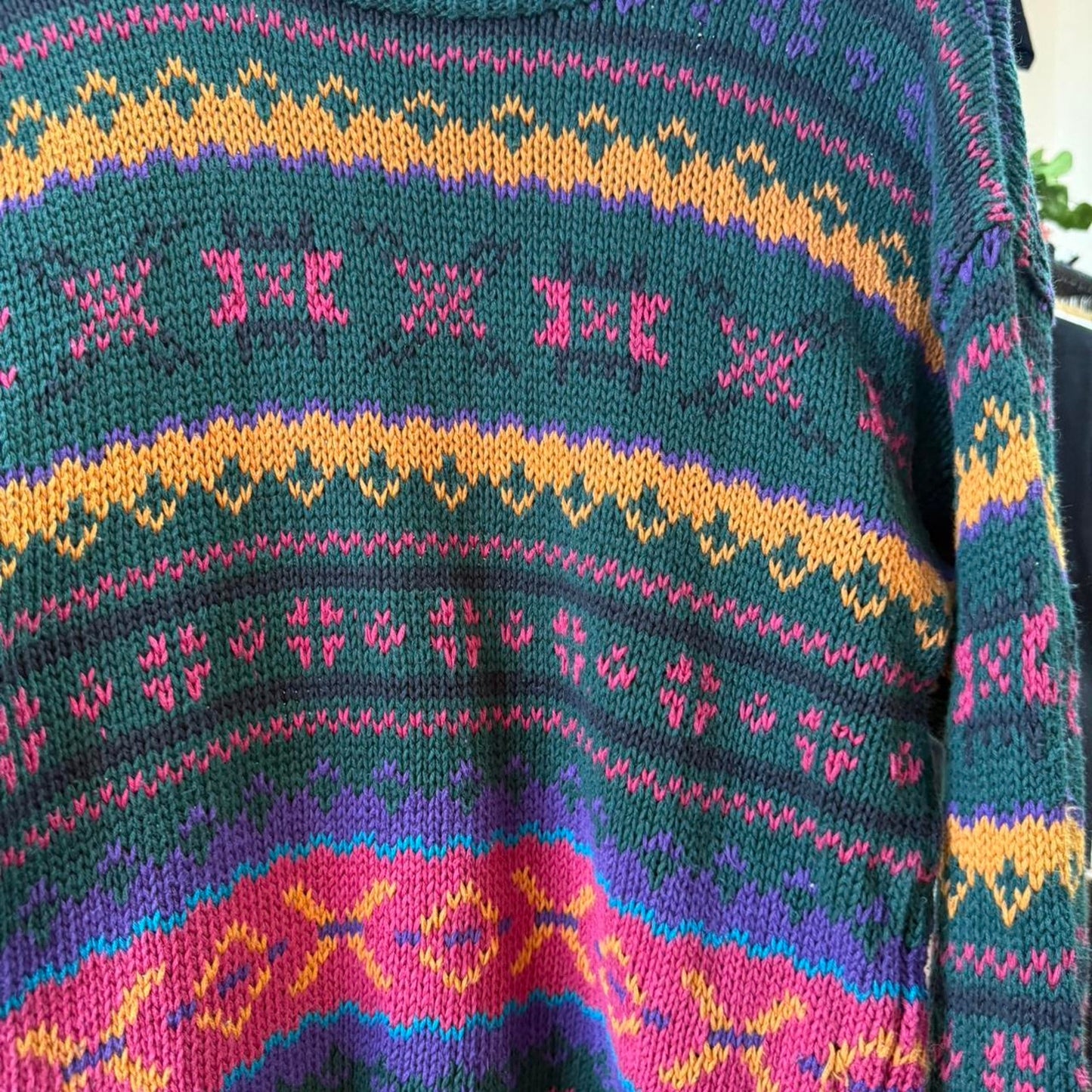 Vintage 90s Patterned Knit Sweater - X-Large