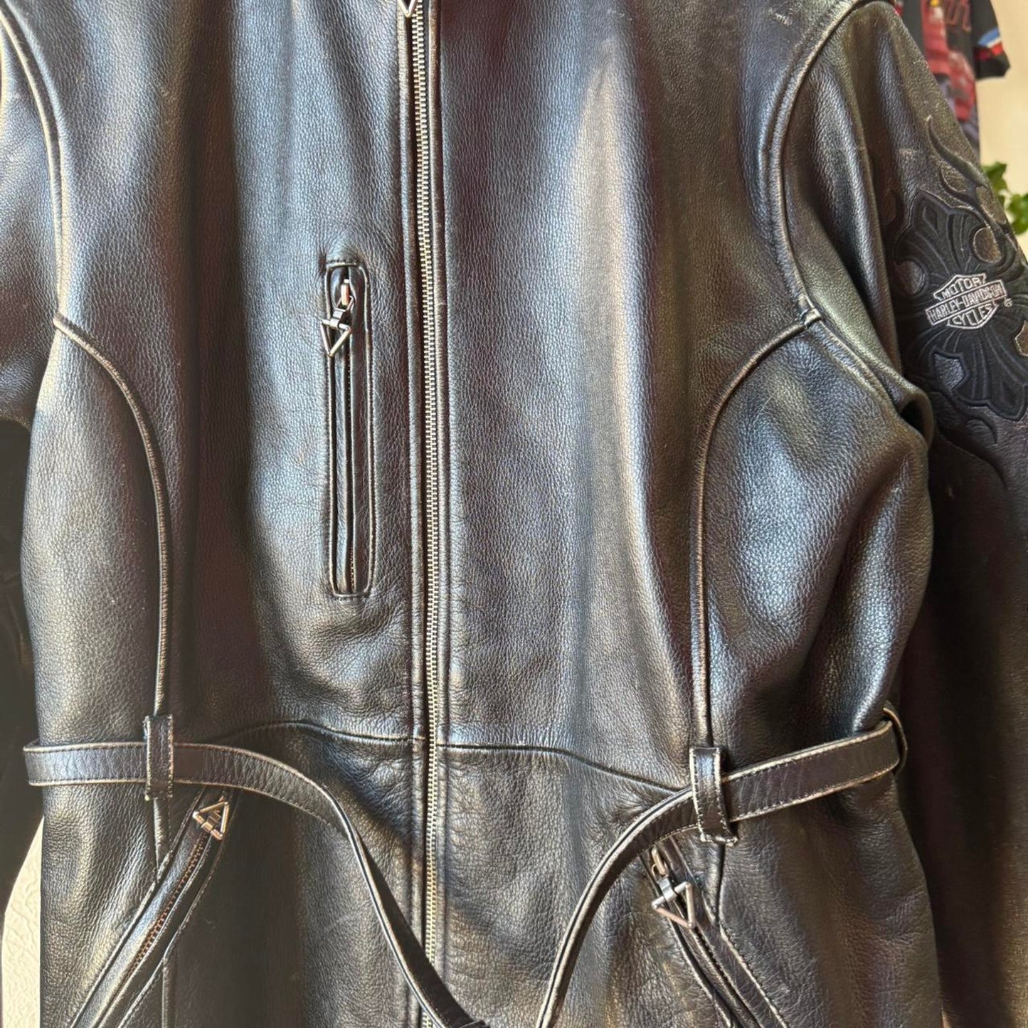Vintage 90s Harley Davidson Biker Motorcycle Leather Jacket - Large