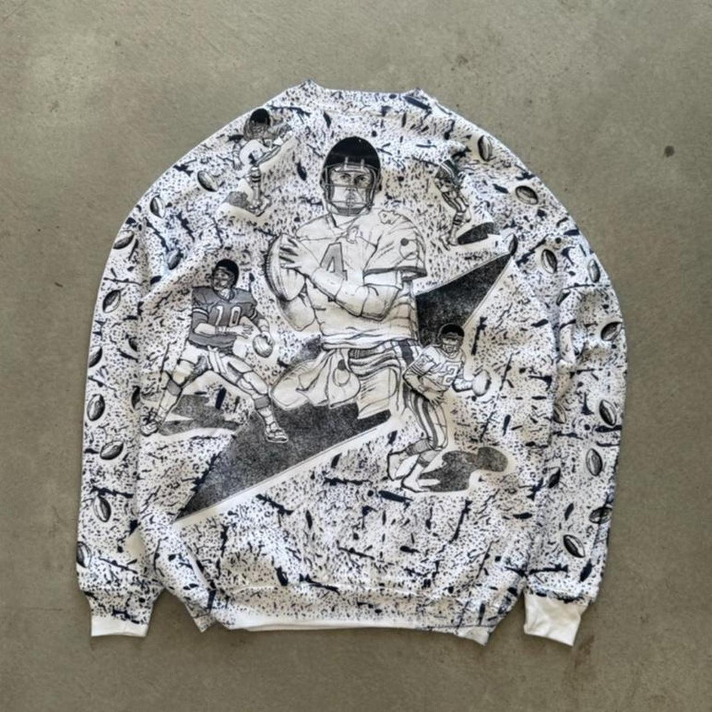 Vintage 90s Football Art All Over Print Crewneck - X-Large