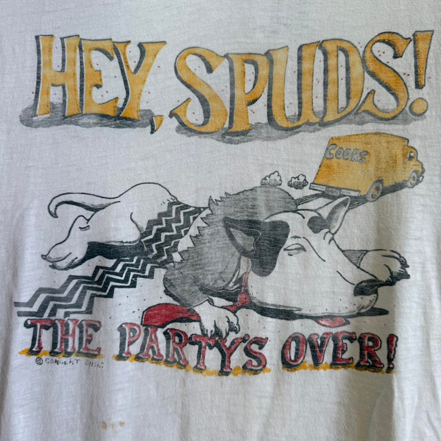 Vintage 89s Hey Spuds Beer Drinking T-Shirt - Large