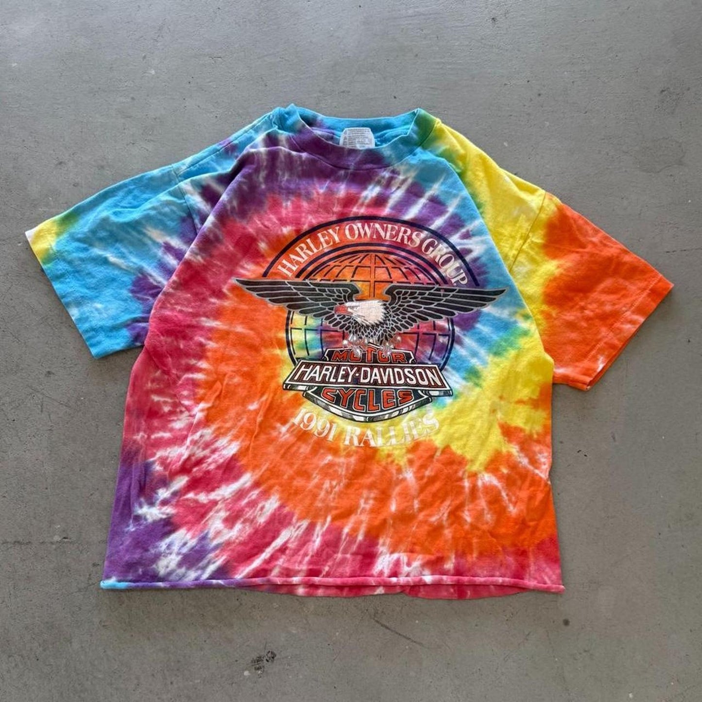 Vintage 90s Harley Davidson Motorcycles Tie Dye Crop Top - Large