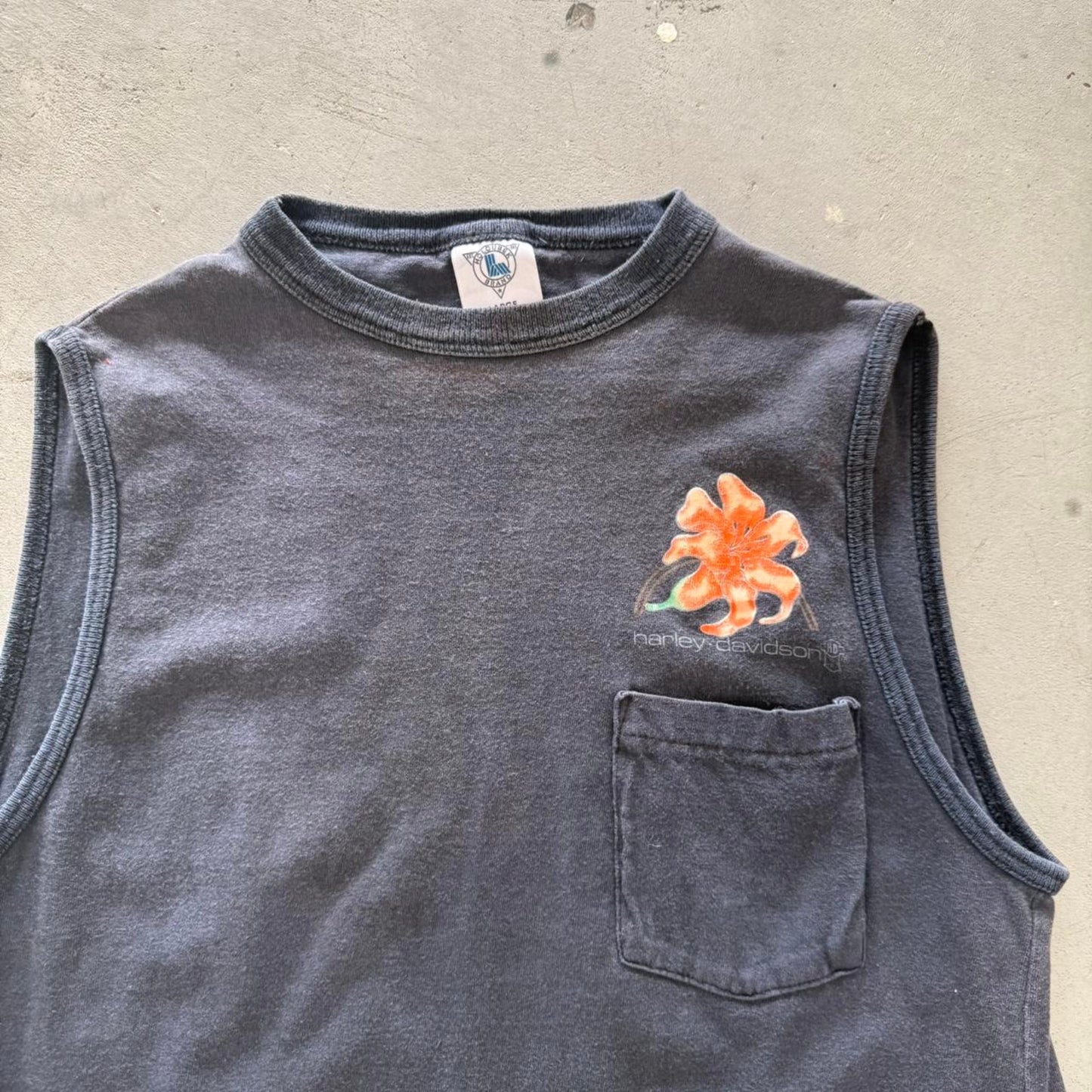 Vintage 80s Harley Davidson Motorcycles Flower Sleeveless T-Shirt - Large (W)