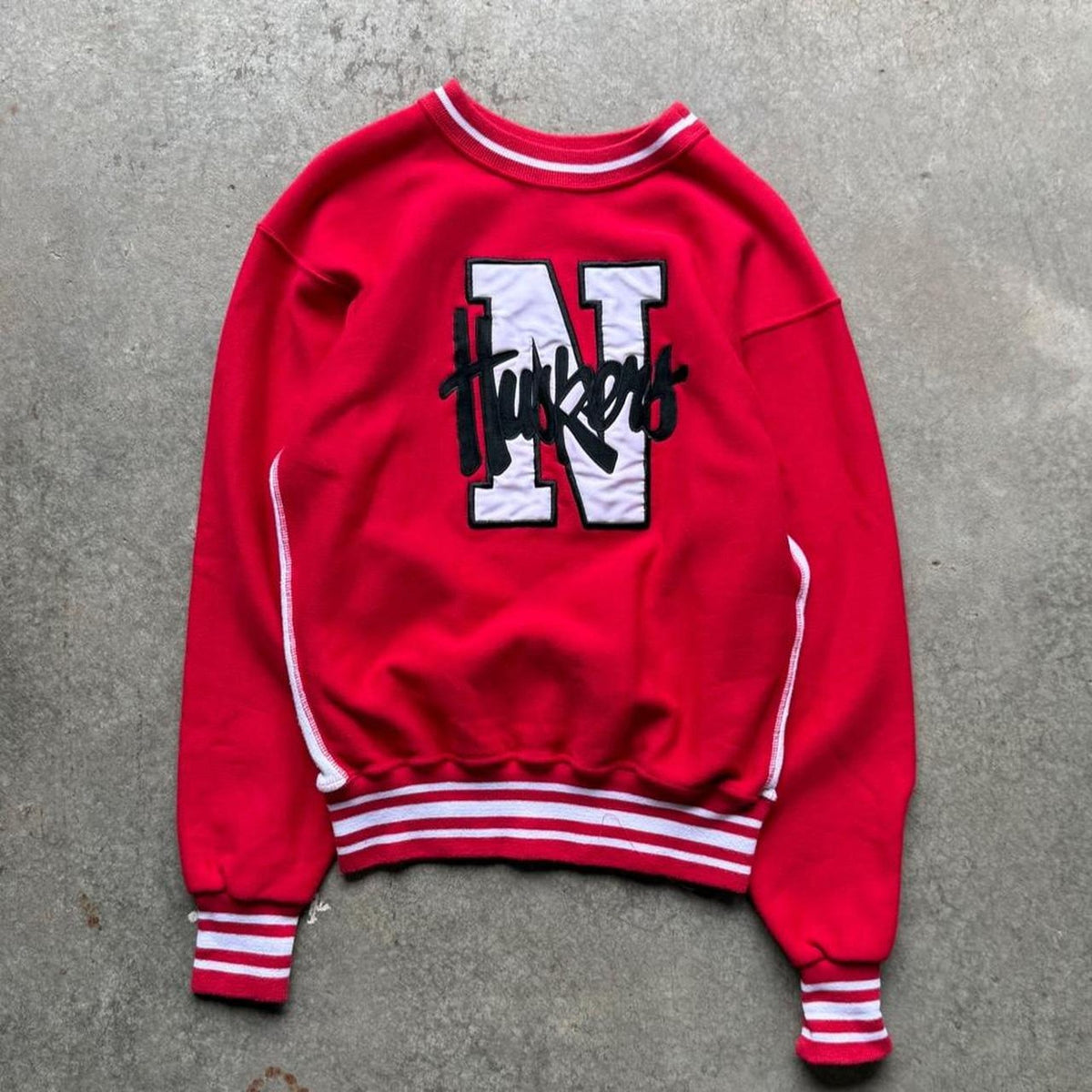 Vintage 90s Nebraska Huskers Striped Sleeve Crewneck - X-Large