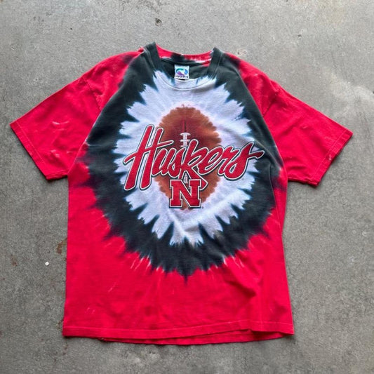 Vintage 90s Nebraska Huskers Liquid Blue Football T-Shirt - X-Large