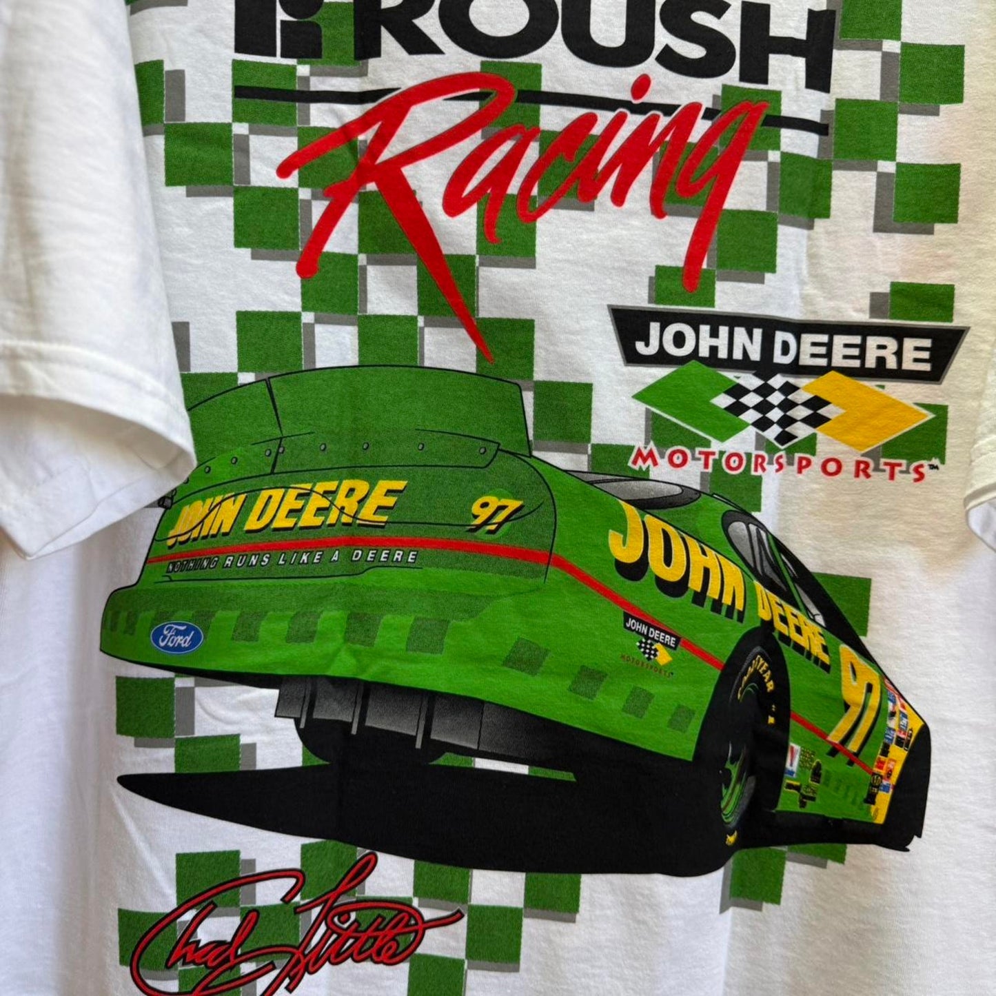 Vintage 90s John Deere Rousch NASCAR Racing Racecar T-Shirt - X-Large