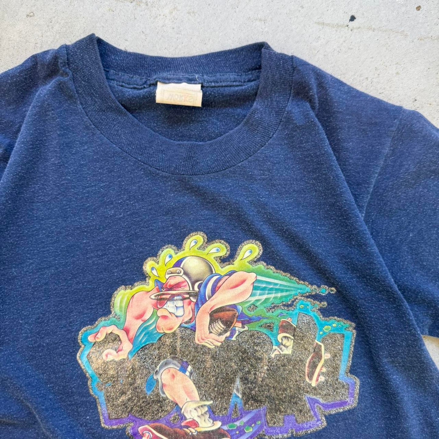 Vintage 70s Football Cartoon T-Shirt - Kids Large 14-16