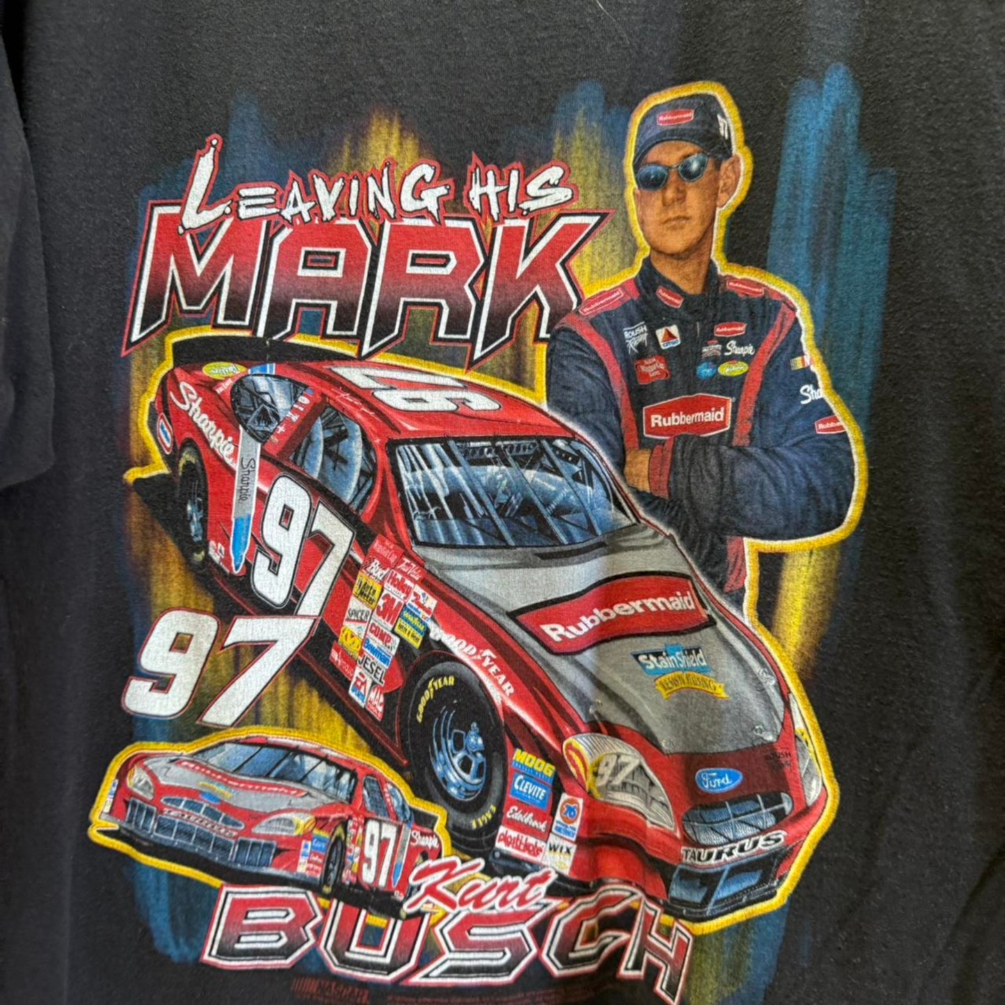 Vintage 90s NASCAR Kyle Busch Budweiser Racing Race Car T-Shirt