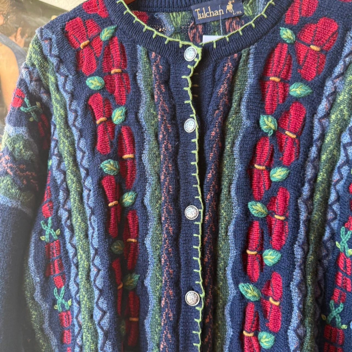 Vintage 90s 3D Knit Cardigan Sweater - Large