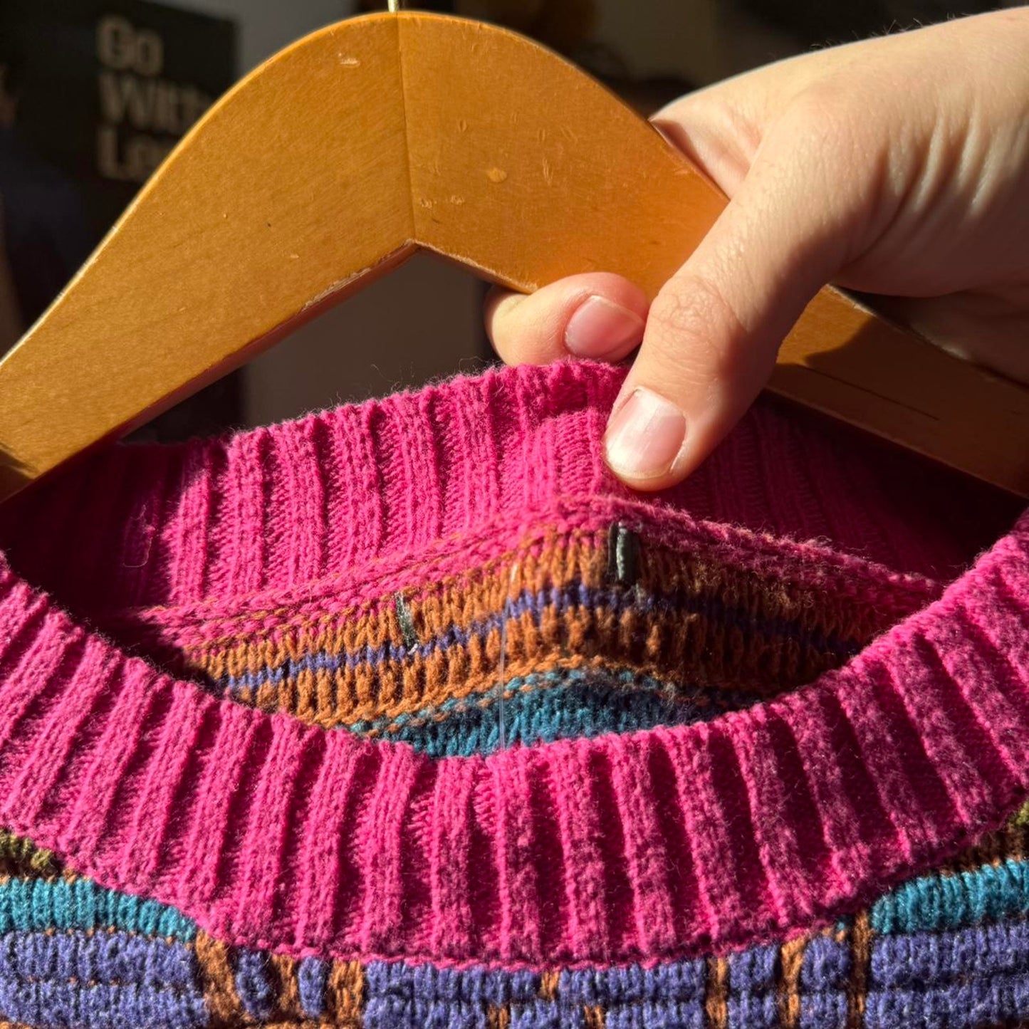 Vintage 90s Patterned Striped Knit Sweater - Medium