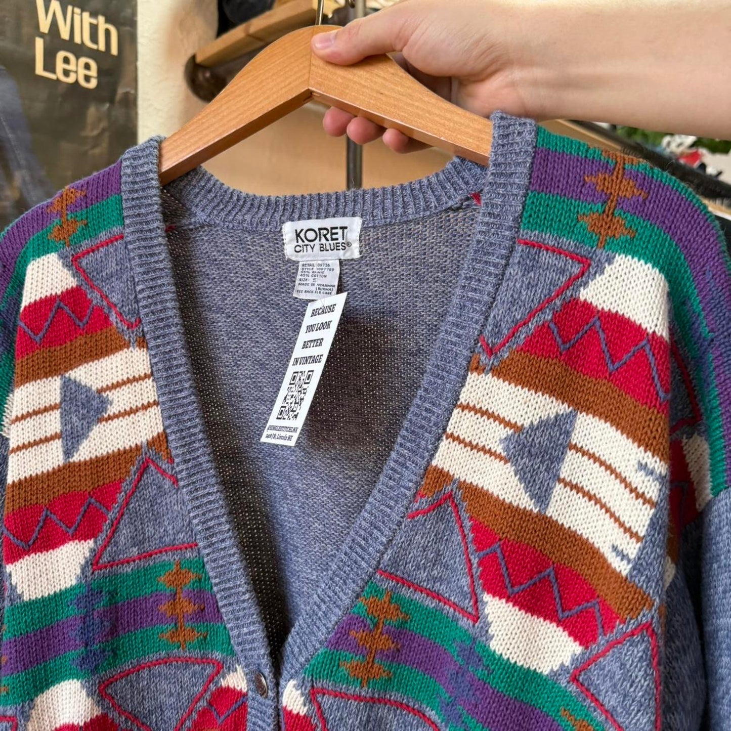 Vintage 90s Aztec Patterned Cardigan Sweater - Small